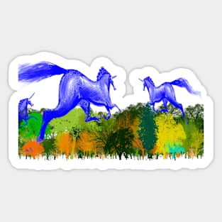 Unicorne unleashed into a Halloween forest Sticker